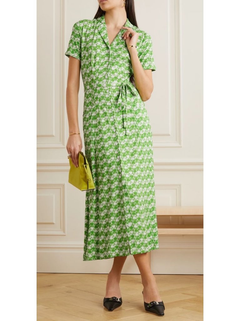 Hvn Maria Belted Apple Printed Jersey Midi Dress Women's Size 16 Green In Euc! — image 5 of 6